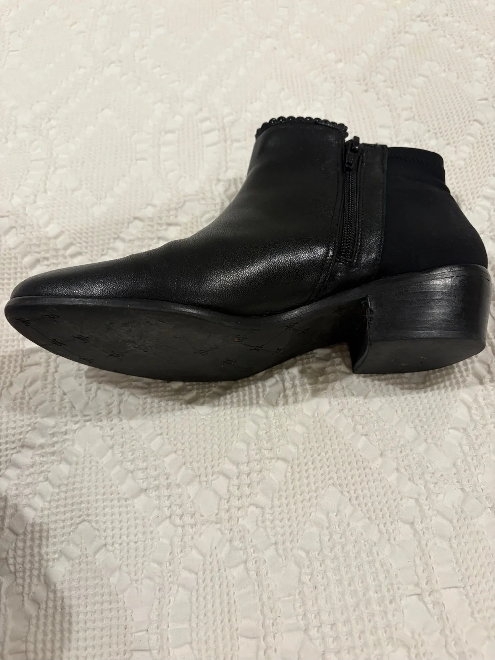 Jack Rogers Bailee Black Leather Scallop-Trim Ankle Bootie